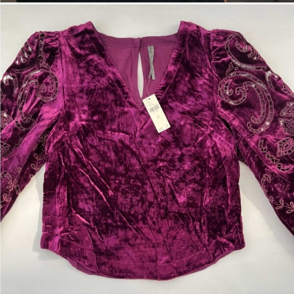 Velvet cutwork top